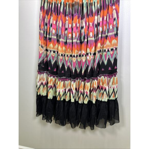 Calvin Klein‎ Midi Dress L Halter Vibrant Tye Dye Festival Chiffon Tiered Y2K - Picture 4 of 10